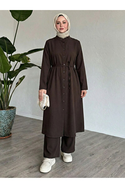 Foremia Hakim Collar Long Pants Suit - Brown