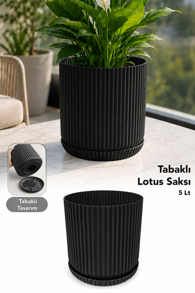 Meleni Home Dekoratif Lotus Saksı - Plastik İç ve Dış Mekan Tabaklı Modern Çi...