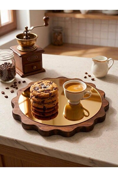 fam wood art Large Size Gold Daisy Wooden Presentation Stand, Plate, Tray, Co...