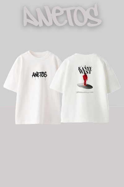 Anetos Kanye West_22 Design Printed Unisex Oversize Fit White Tshirt