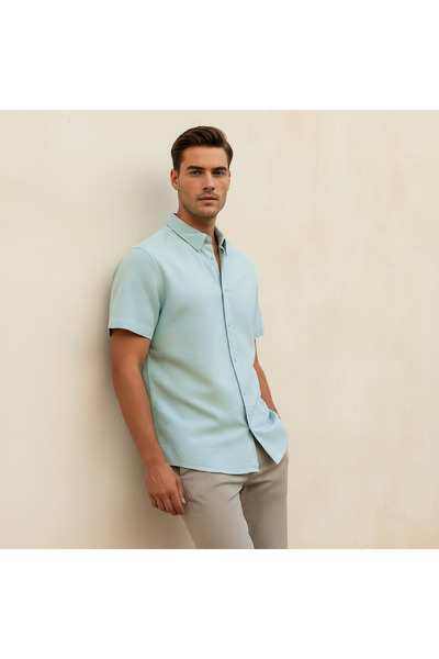 FAV Men Regular Fit Collared Short Sleeves Oxford Shirt