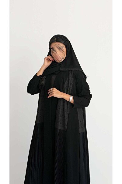 AYA Mwt2068 - Black Abaya with Rhinestone and Crushed Fabric Insertion