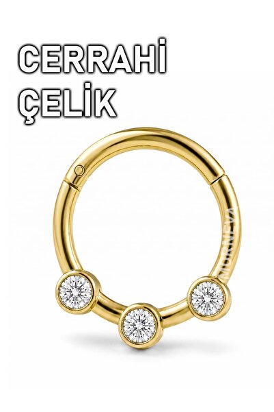 MORNEVA Cerrahi Çelik Üç Taşlı Tam Halka Septum Daith Piercingi (1 Adet)