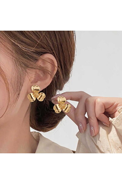 toptanhanem Flower Model Gold Steel Earrings - Tarnish-Resistant Design Earrings