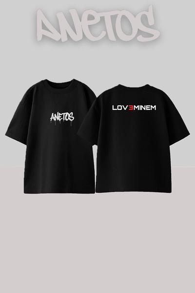 Anetos Μαύρο μπλουζάκι Love Minem με στάμπα Unisex Oversize