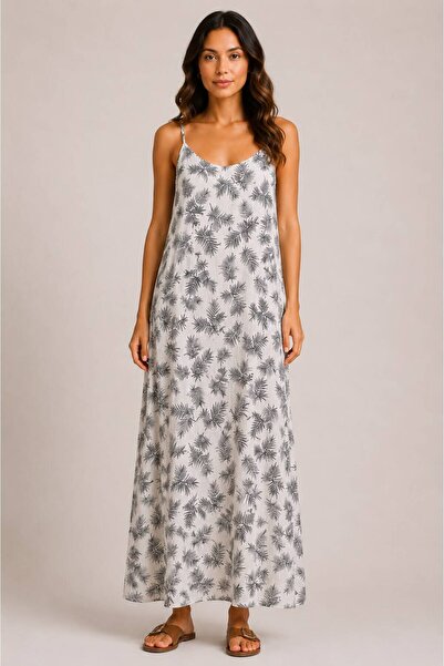 Rouge basıc 100% Cotton Fabric Maxi Linen Dress with Pockets and Straps