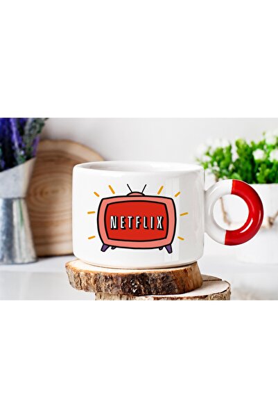 ART HEDİYE Netfilx Lux Nes Cafe Cup with Red Handles and Printed on Both Sides