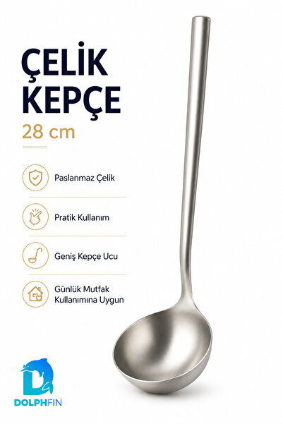DolphFin 28 cm Stainless Steel Soup Ladle Deep Bowl Long Handle Serving Ladle