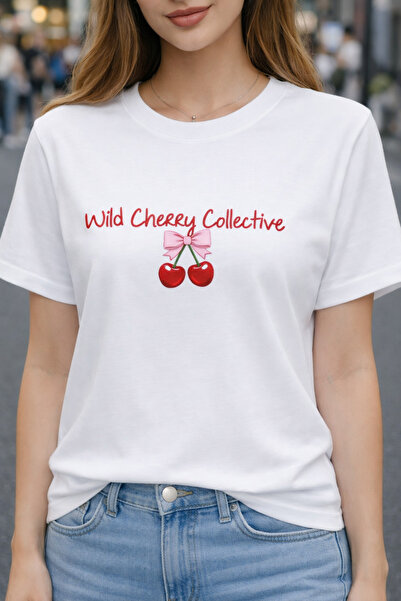 Oceanwear Cherry Cherry Printed Short Sleeve White Women's Tshirt