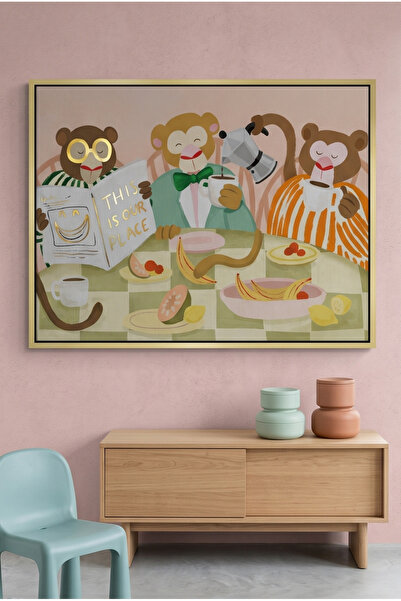 Jasmine Art Monkey Breakfast Kids Wall Art | Portrait Framed Canvas Print wit...
