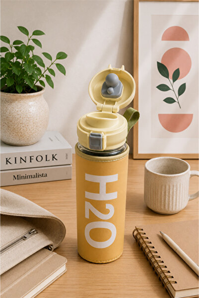 H2O Neon Kılıflı Kilit Kapaklı 500 ml Cam Matara Su Şişesi – Sızdırmaz Spor v...
