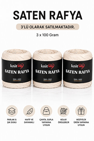 knitme Saten Rafya 100 Gr 125 Mt Çanta İpi Supla İpi 3 adet