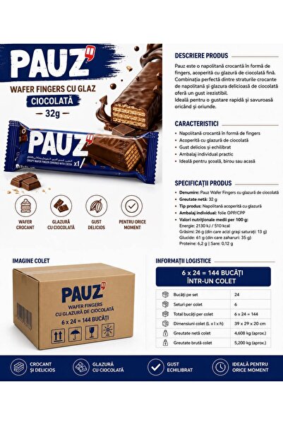 CIOCCOLATA WAFER PAUZ 1 FINGERS CU GLAZ CIOCOLATA (6X24=144BUC)