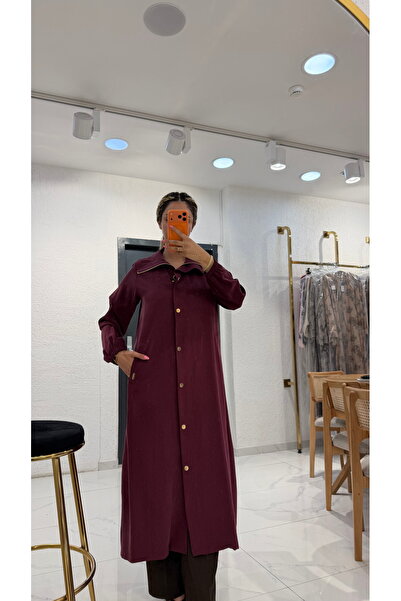 BELİS WEAR Kadın Cepli Çıtçıtlı Uzun Kap Tunik Çilek Kap Yazlık