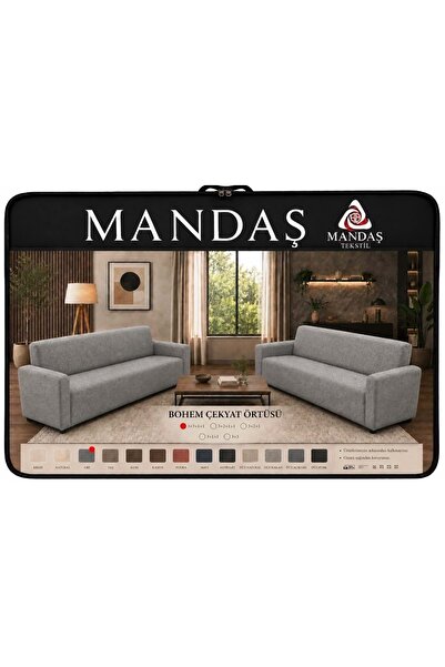 Mandaş Bohemian Stretch Maxi Sofa Bed Cover Wide Usage Gray 3+3