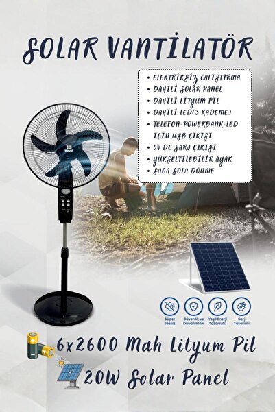 Wevolt 16 İNÇ Solar Vantilatör Güneş Enerjili Fan USB ÇIKIŞ PİLLİ PANELLİ