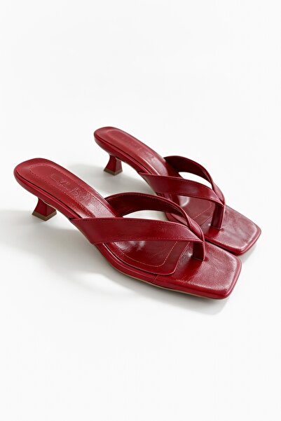 Shoebutik Noa Red Square Toe Flip Flops Women's Slippers