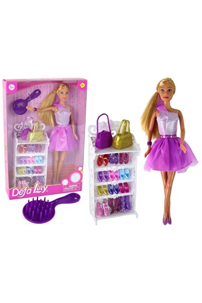 LeanToys Papusa Lucy, leantoys, rochie mov cu sclipici + pantofi