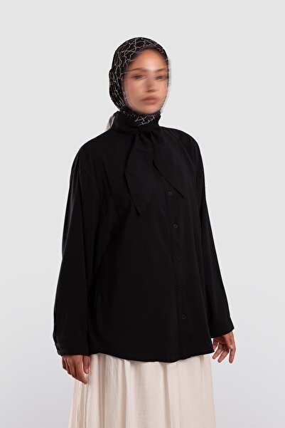 Emare Scarf Collar Modal Shirt Black