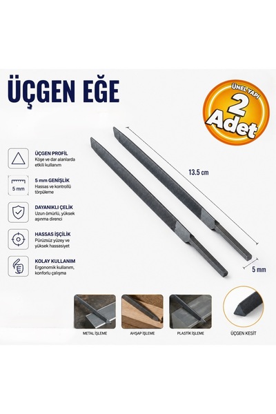 Meşem MSM524 Üçgen Eğe İnce Diş 5 mm Eğe Üçgen (2 Adet)