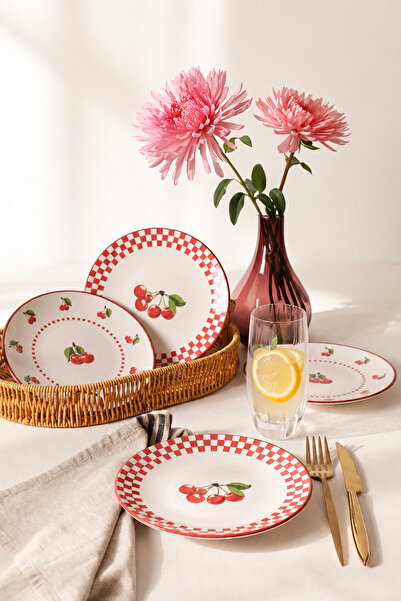 Keramika Plaid Cherry Pasta Tabağı 20 Cm 4 Adet 23766-74