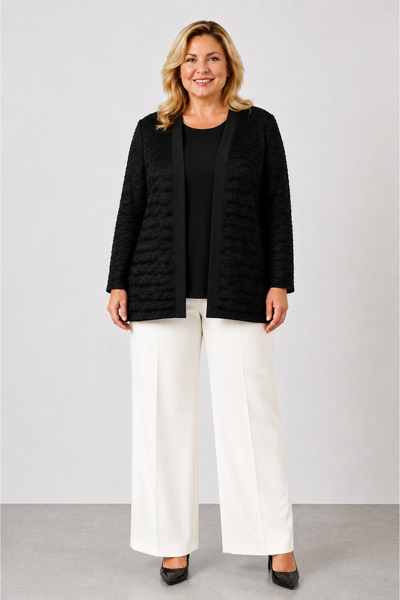 bihan store Women's Black Textured Jacket and Blouse Two-Piece Set Y26-2043 -...