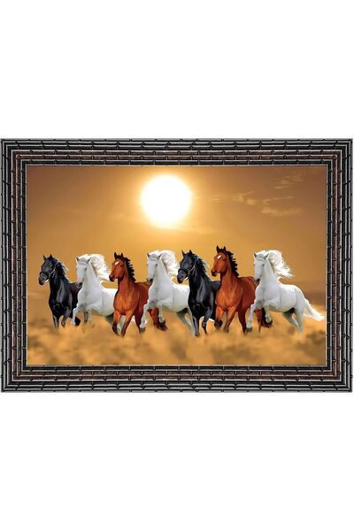 HOME MODE Vastu Runing Seven Horses Painting With Frame 13 Inches X 10 Inches...