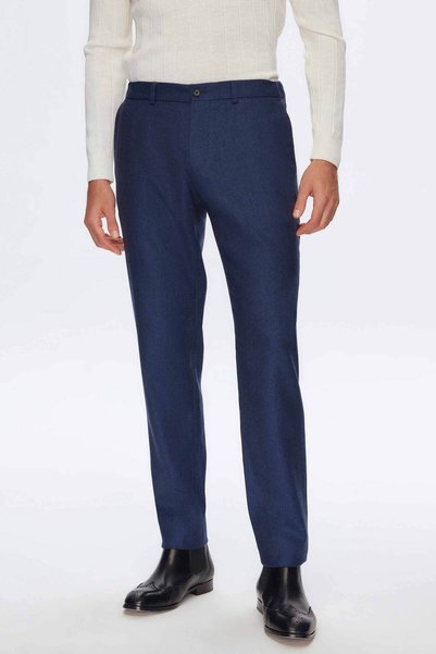 Damat Slim Fit Lacivert Düz %100 Yün Chino Pantolon