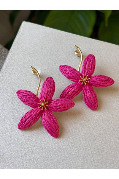 LioraJewellry Sallantılı Hasır Çiçek Küpe Fuşya