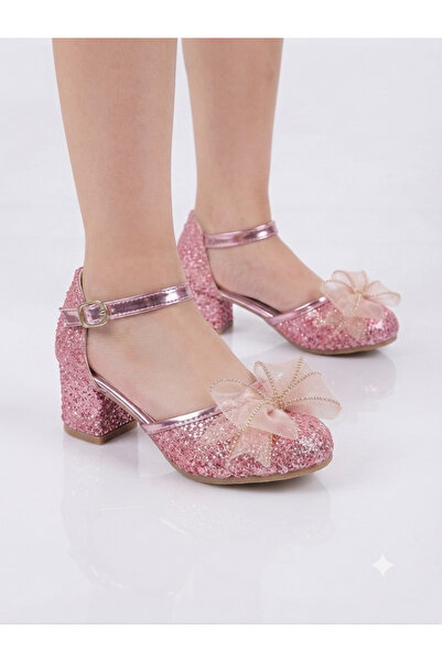 pediashoes Girls' Pink Colorful Shiny Bows Comfortable Square-Heeled Stylish ...