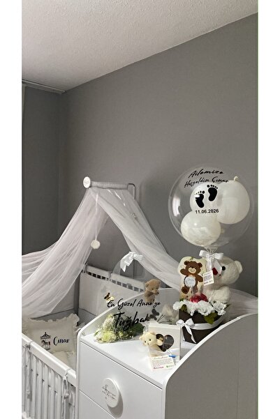 Garden Florist Kişiye Özel İsimli Ayıcıklı Balonlu Hoş Geldin Bebek Hediye Kutusu