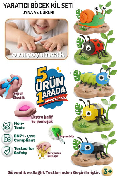 oruçoyuncak Oyun Kil Hamuru Yumuşak Çocuklar İçin Yaratıcı Kil Seti - 5 Farkl...