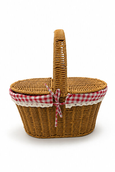 NATUREL DEKOR Hasır Görünümlü Doğal Oval Piknik Sepeti 38x25x18 cm, Bohem Bru...