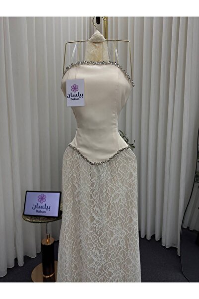 Bailsan Long Taffeta Dress with Beige Lace