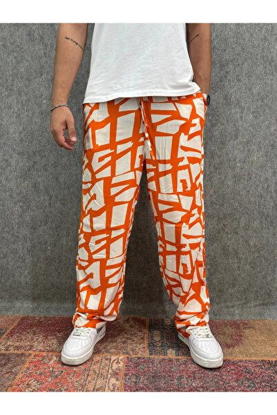 FıttingRoom Straight Leg Patterned Trousers with Elastic Waist