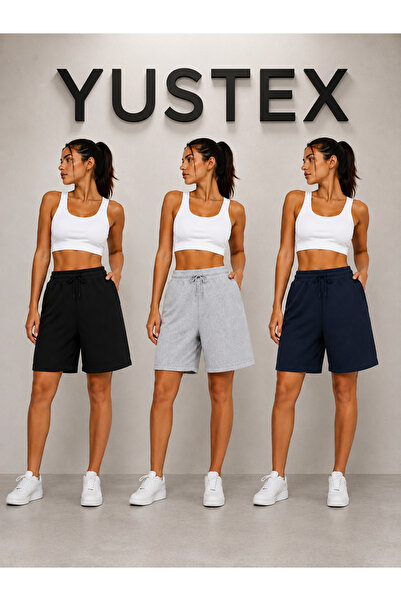 yx yustex sport 3-Piece Shorts (Black-Grey-Navy Blue) Basic Summer Shorts Set...