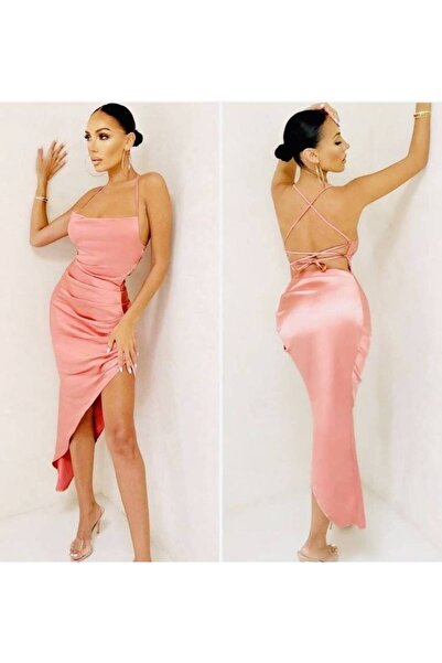 FashionApp Rochie de damă sexy, roz, din satin