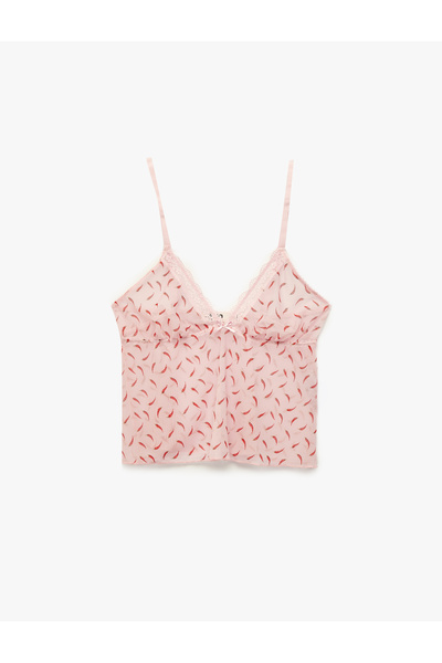 Koton Dantel Detaylı Fiyonklu İnce Askılı Pijama Üstü