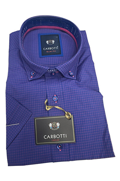 OEM Camasa barbati mov carouri, cu maneca scurta, slim fit, bumbac-poliester,...