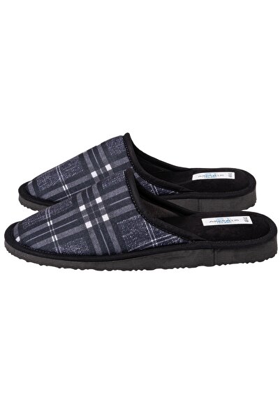 Amaryllis Slippers Ανδρική Καρό Παντόφλα Μαύρη Αύρα Ελληνική "