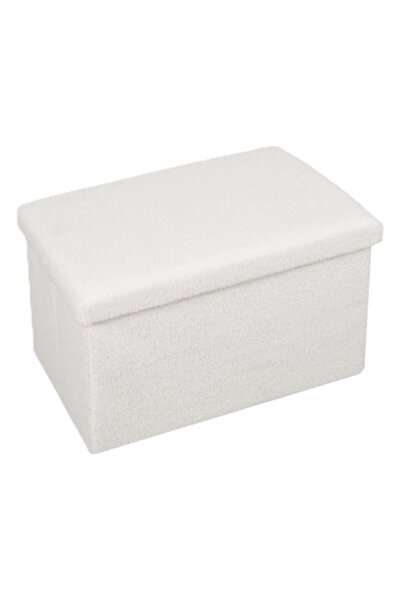 OEM Σκαμπό, Λευκό με υφή Teddy, Αρθρωτό καπάκι, 60x36x36 εκ.