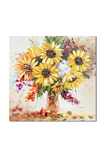 artnova Tablou 3D Vaza cu floarea soarelui pictat manual, 50x50cm ulei pe pan...