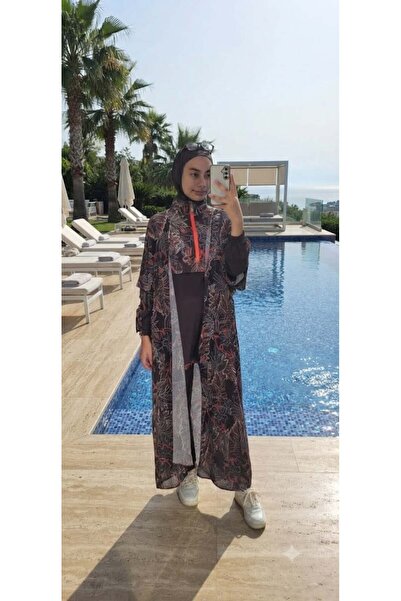 Moodbasic SWİMWEAR ZEBRA DESENLİ PAREOLU TESETTÜR MAYO