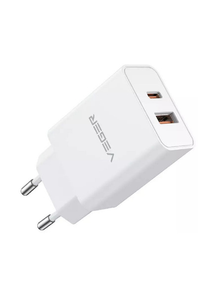Veger Fast Charger - Ταχυφορτιστής Ταξιδιού / Αντάπτορας Με 1x Type-C / 1 x U...