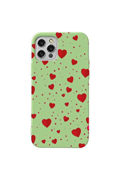 Other Apple iPhone 12 Pro Max Dot hearts Light Green Colored Silicone TPU Θήκη