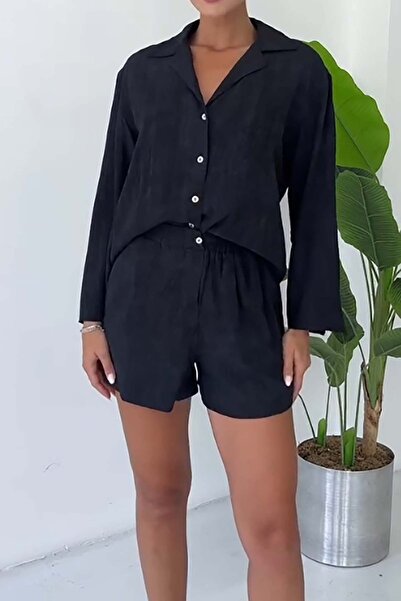 MyLoore Women's Black Casual Shirt Shorts Set |   Comfortable Summer Set Mlb227