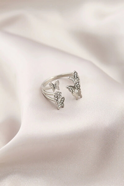 ARMÜZ Silver Color Metal Butterfly Model Women's Ring