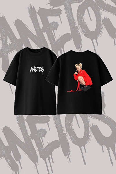 Anetos Doja Cat_4 Μπλουζάκι με στάμπα σχεδίου Oversize Crew Neck Μαύρο