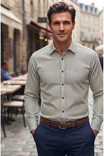 Chordi Men's Long Sleeve Striped Cotton Regular Fit Premium Men's Shirt