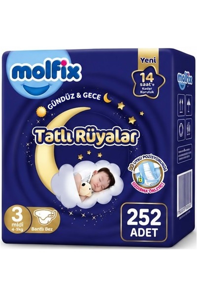 Molfix Tatlı Rüyalar Bebek Bezi 3 Beden 4-9 KG Midi 252 Adet Aylık Fırsat Pk